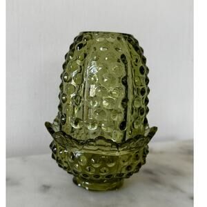 Vintage Fenton Green Hobnail Fairy Lamp 1970s Olive Glass